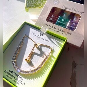 2Pc House of Harlow Bracelet Adjustable Cubic Zirconia & Essential Oils Gift Set